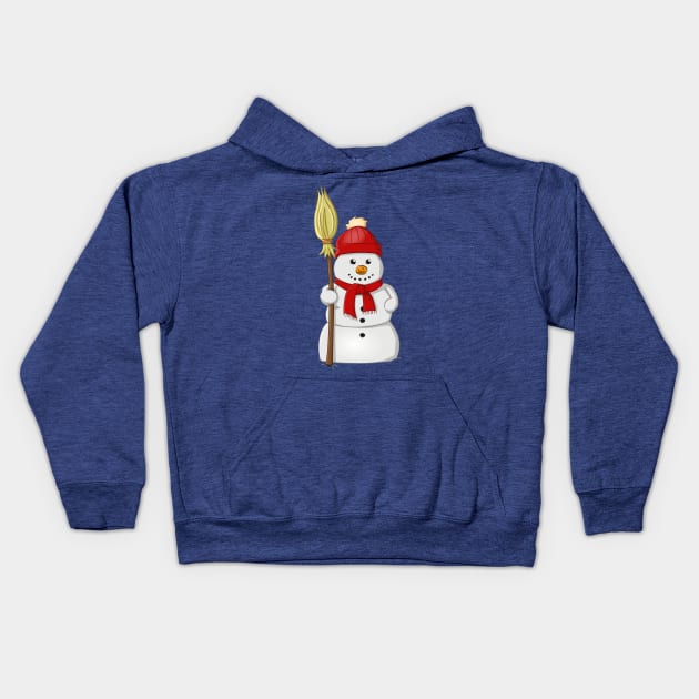 Cartoon style drawing of a funny snowman with a red bonnet and scarf Kids Hoodie by Stefs-Red-Shop